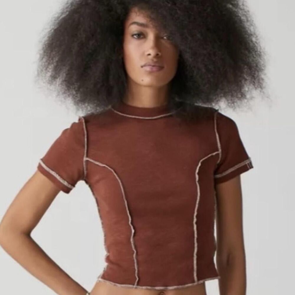 BDG Urban Outfitters Brown Exposed Seam Crop Top Y2K Downtown Girl Medium Boho